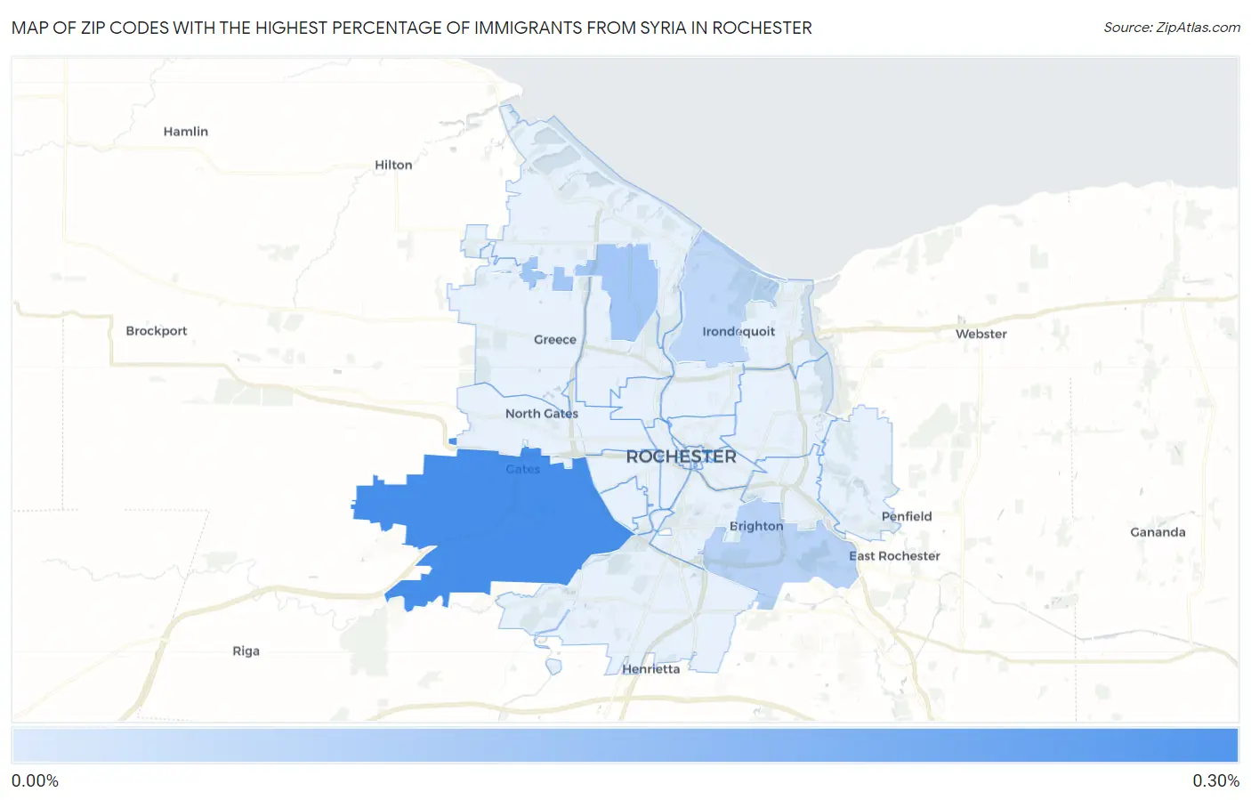 Zip Codes with the Highest Percentage of Immigrants from Syria in Rochester Map