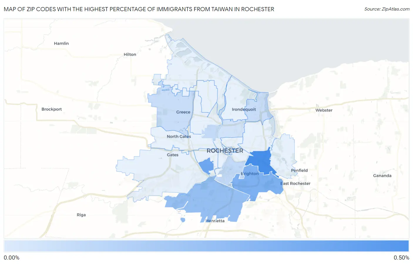 Zip Codes with the Highest Percentage of Immigrants from Taiwan in Rochester Map