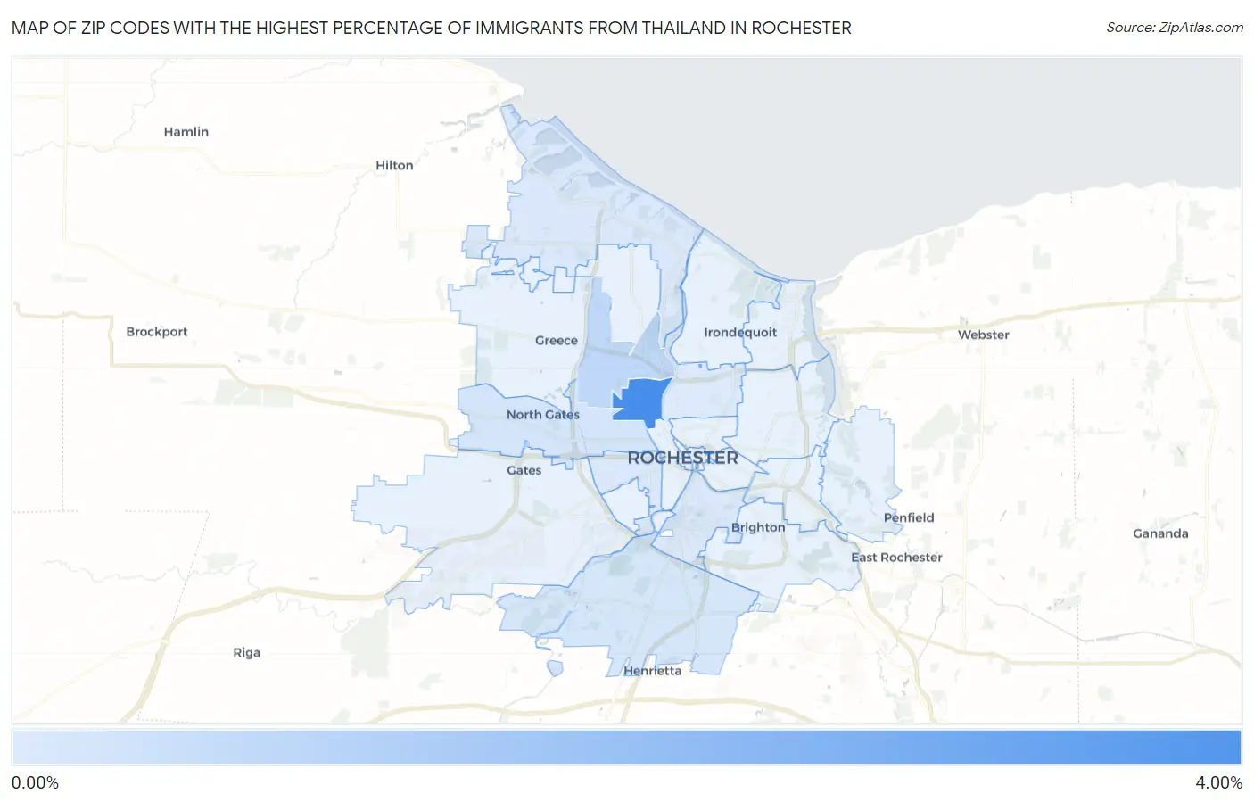 Zip Codes with the Highest Percentage of Immigrants from Thailand in Rochester Map