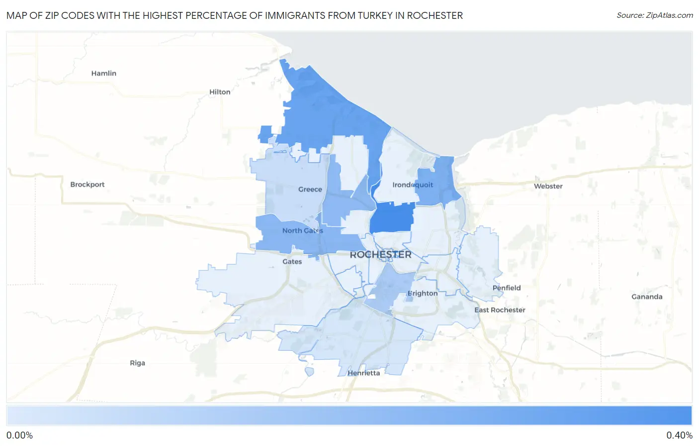 Zip Codes with the Highest Percentage of Immigrants from Turkey in Rochester Map