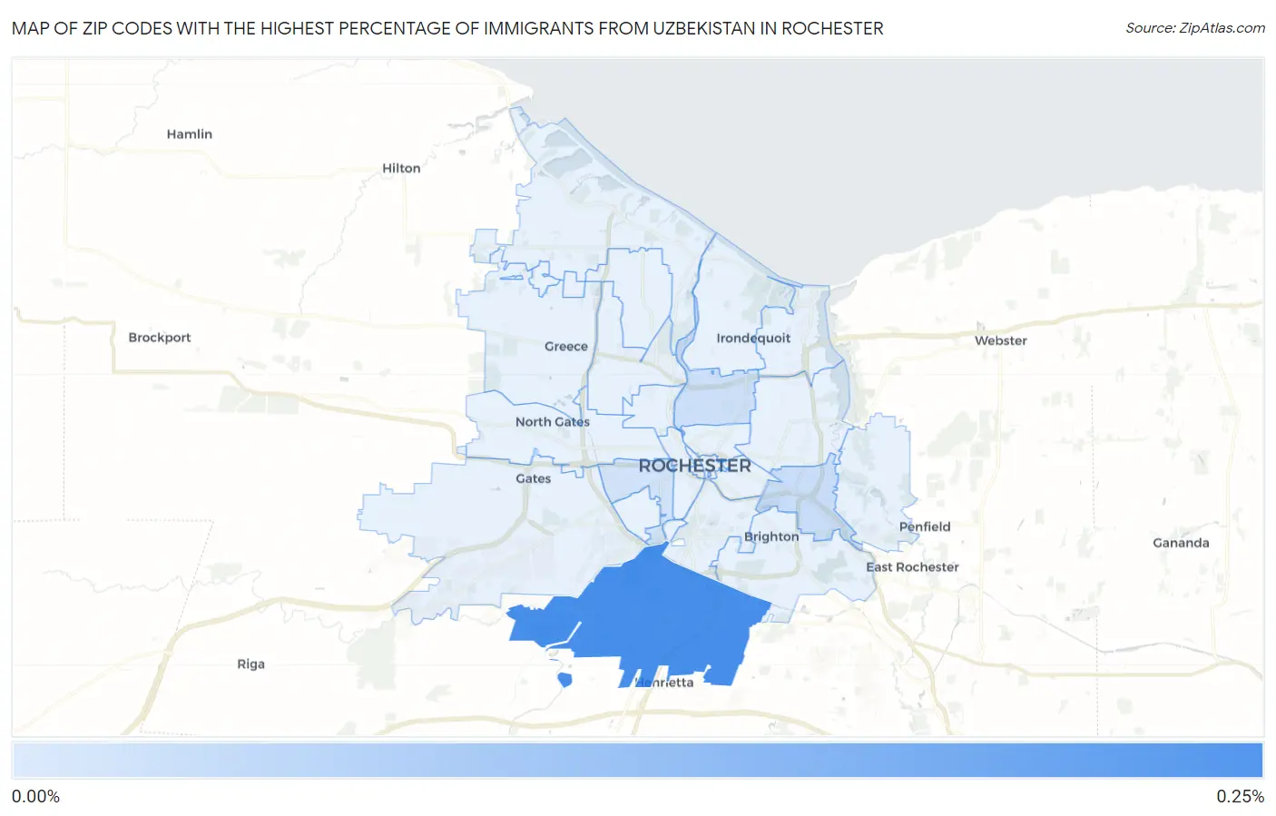 Zip Codes with the Highest Percentage of Immigrants from Uzbekistan in Rochester Map