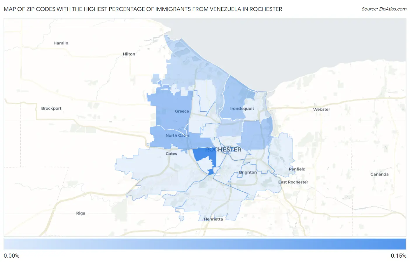 Zip Codes with the Highest Percentage of Immigrants from Venezuela in Rochester Map
