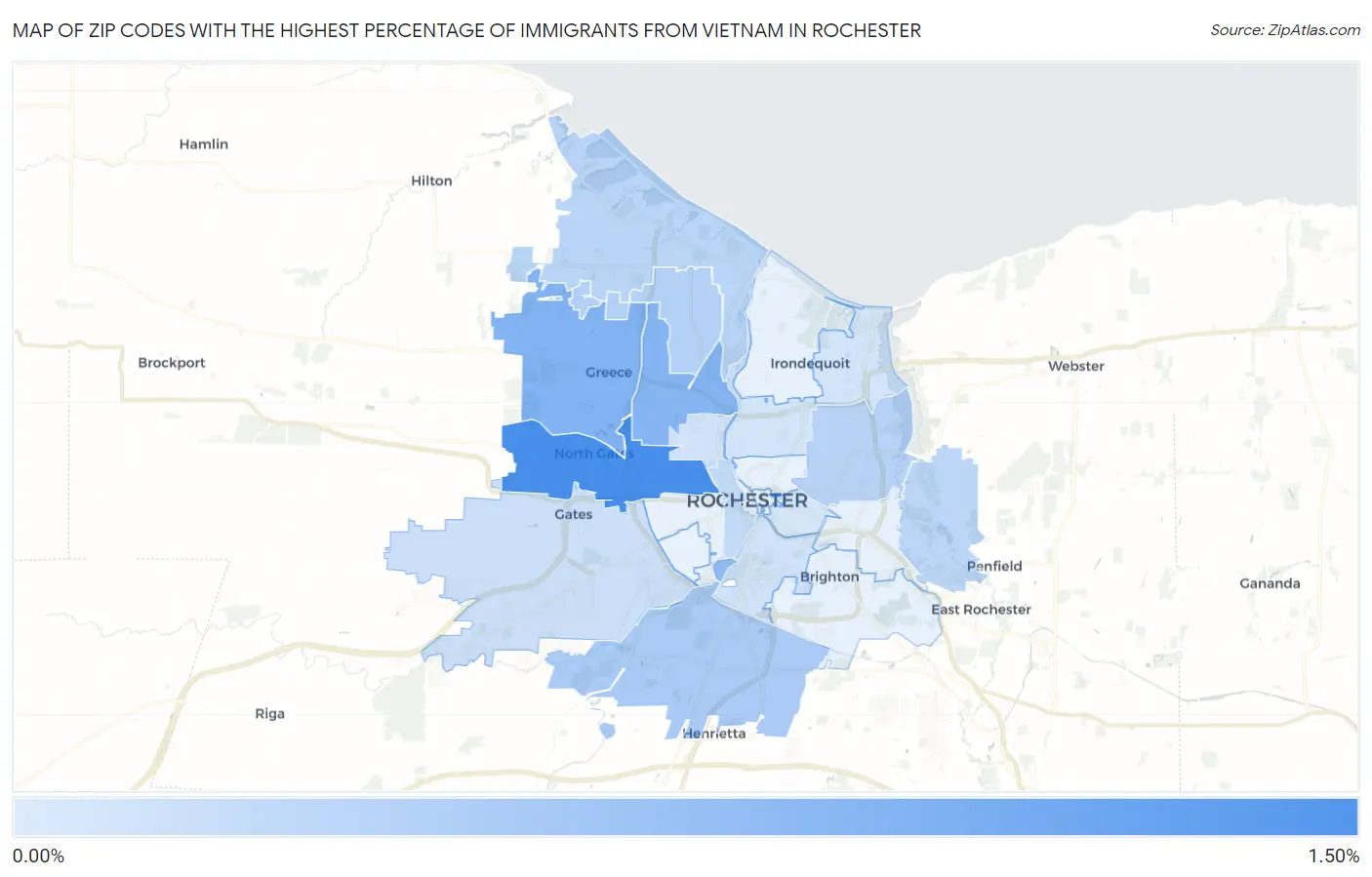 Zip Codes with the Highest Percentage of Immigrants from Vietnam in Rochester Map