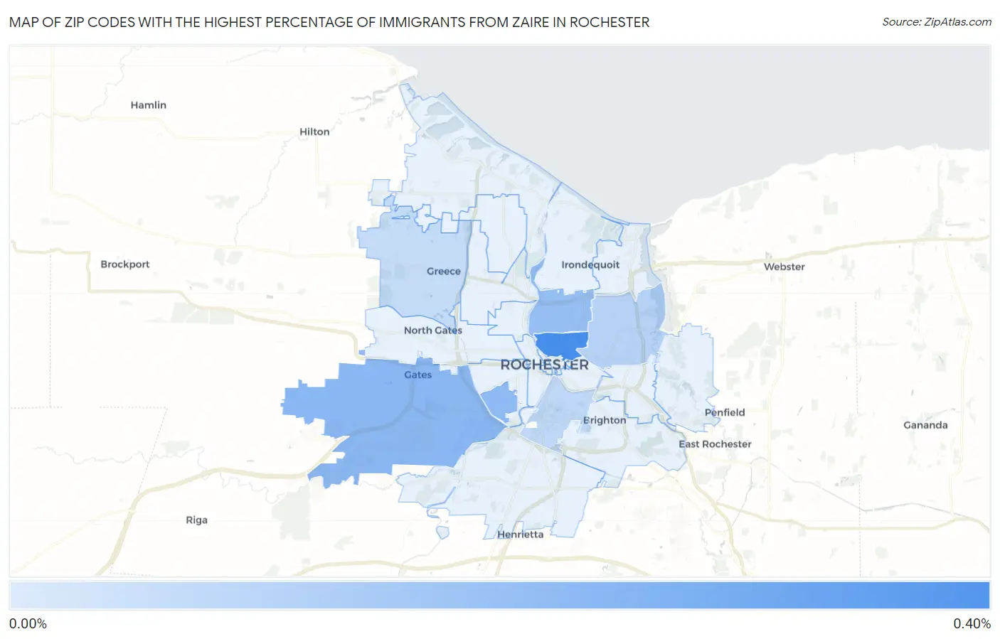 Zip Codes with the Highest Percentage of Immigrants from Zaire in Rochester Map