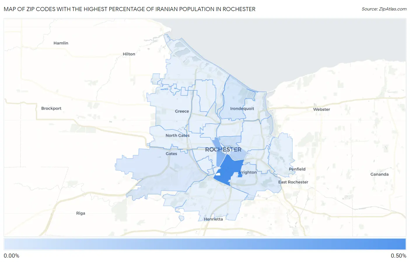 Zip Codes with the Highest Percentage of Iranian Population in Rochester Map