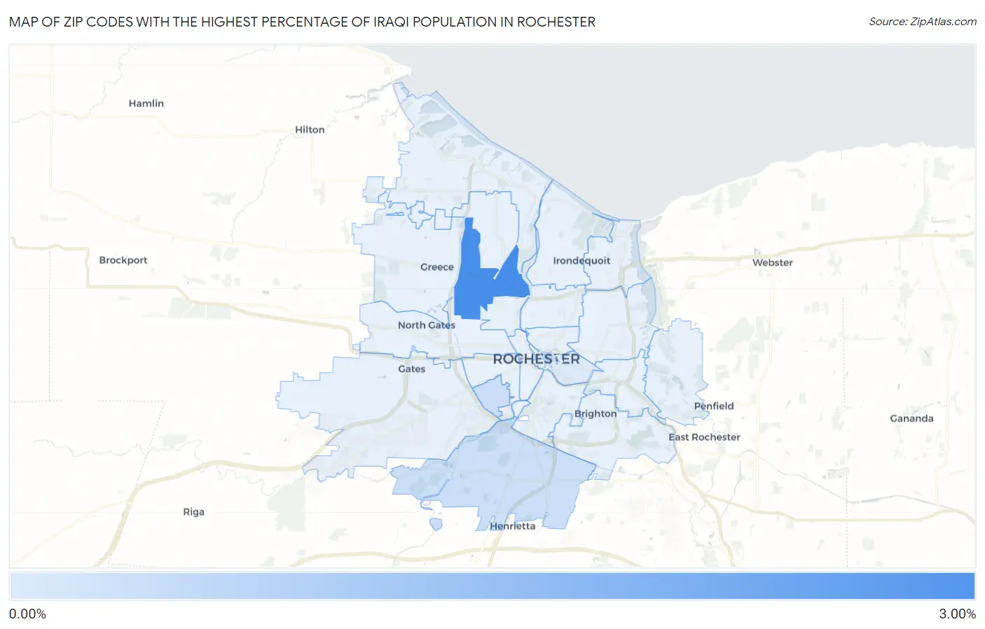 Zip Codes with the Highest Percentage of Iraqi Population in Rochester Map