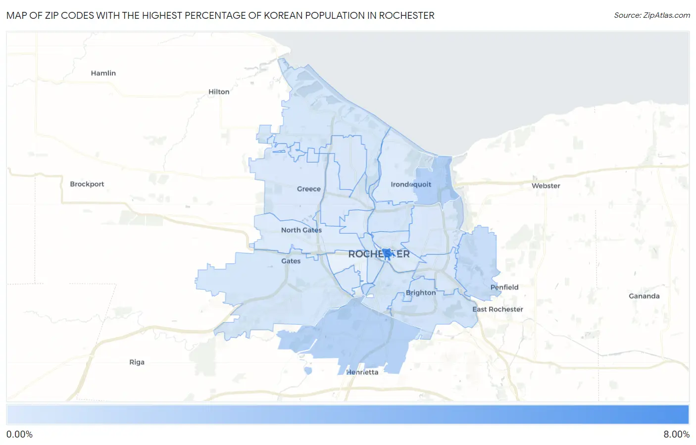 Zip Codes with the Highest Percentage of Korean Population in Rochester Map