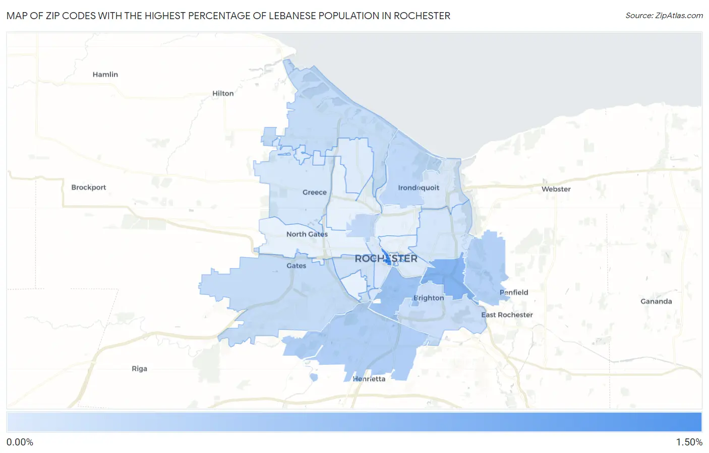 Zip Codes with the Highest Percentage of Lebanese Population in Rochester Map