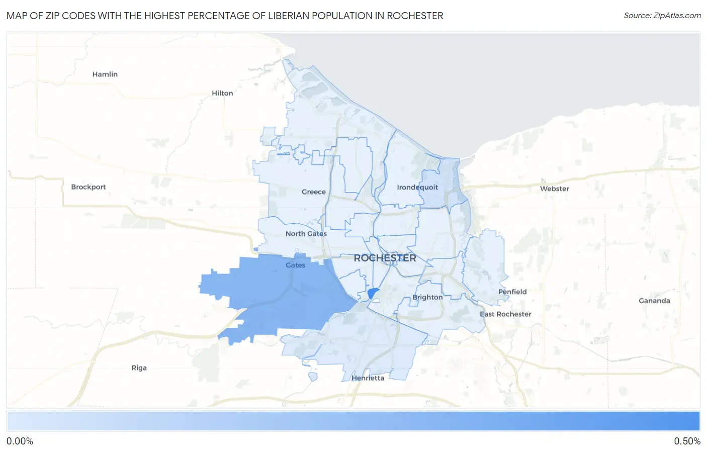 Zip Codes with the Highest Percentage of Liberian Population in Rochester Map