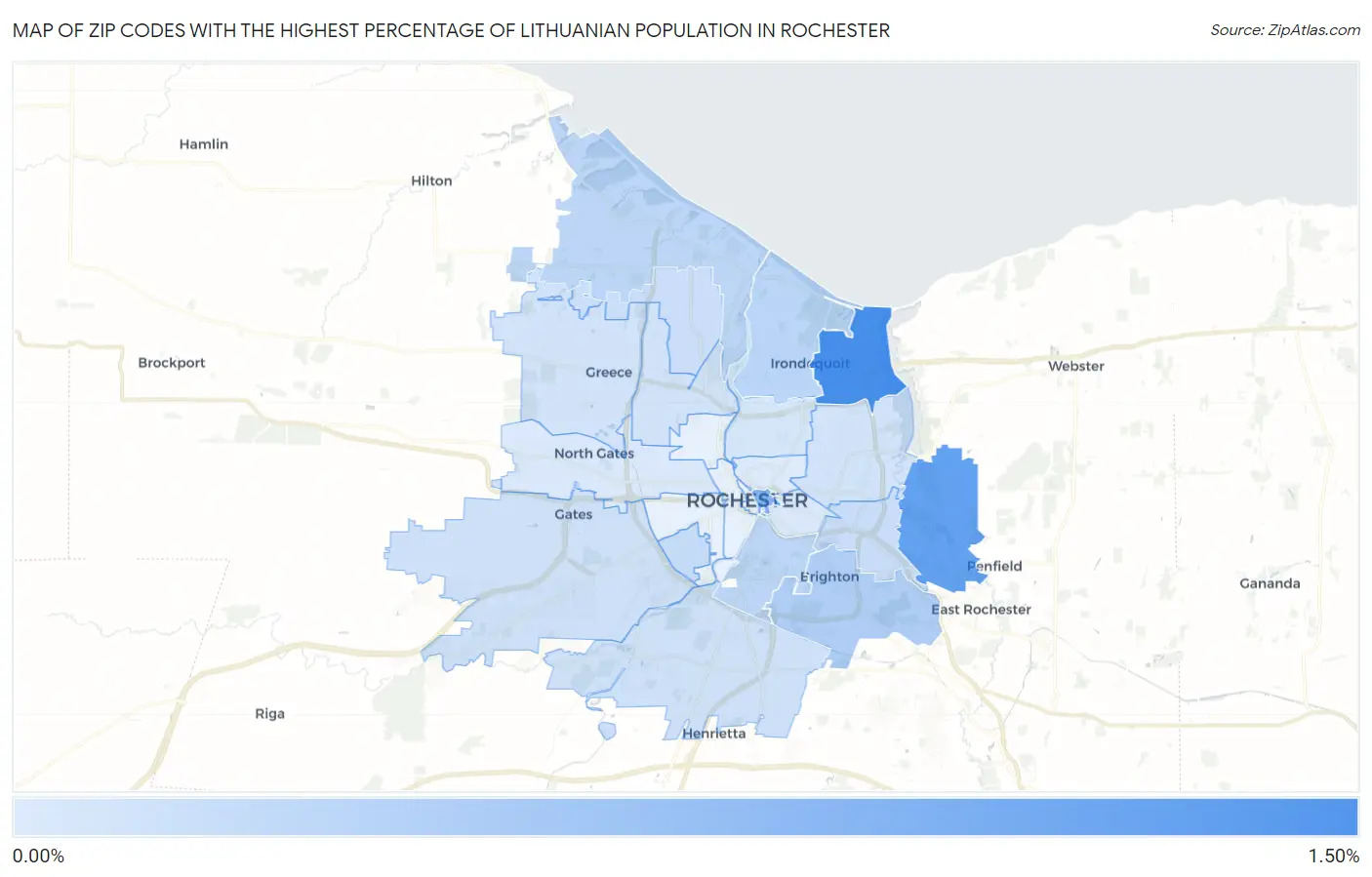 Zip Codes with the Highest Percentage of Lithuanian Population in Rochester Map