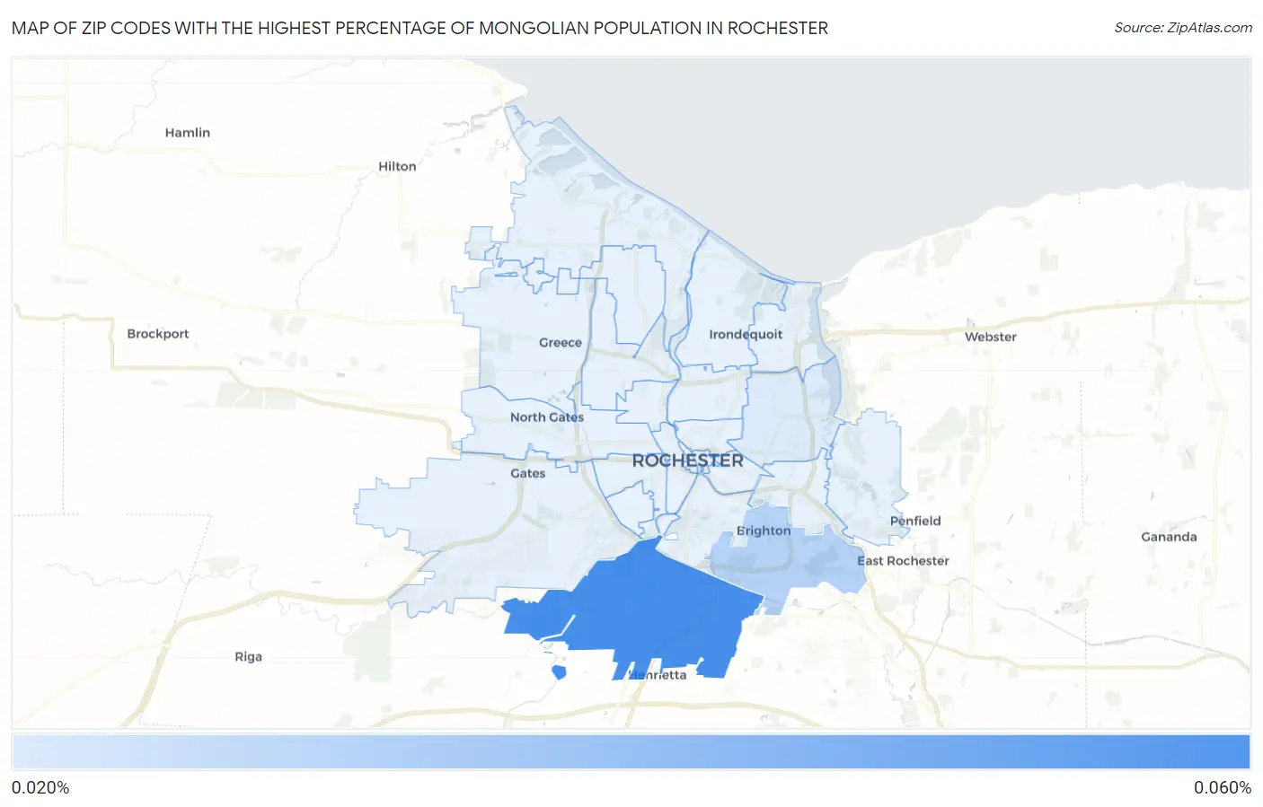 Zip Codes with the Highest Percentage of Mongolian Population in Rochester Map