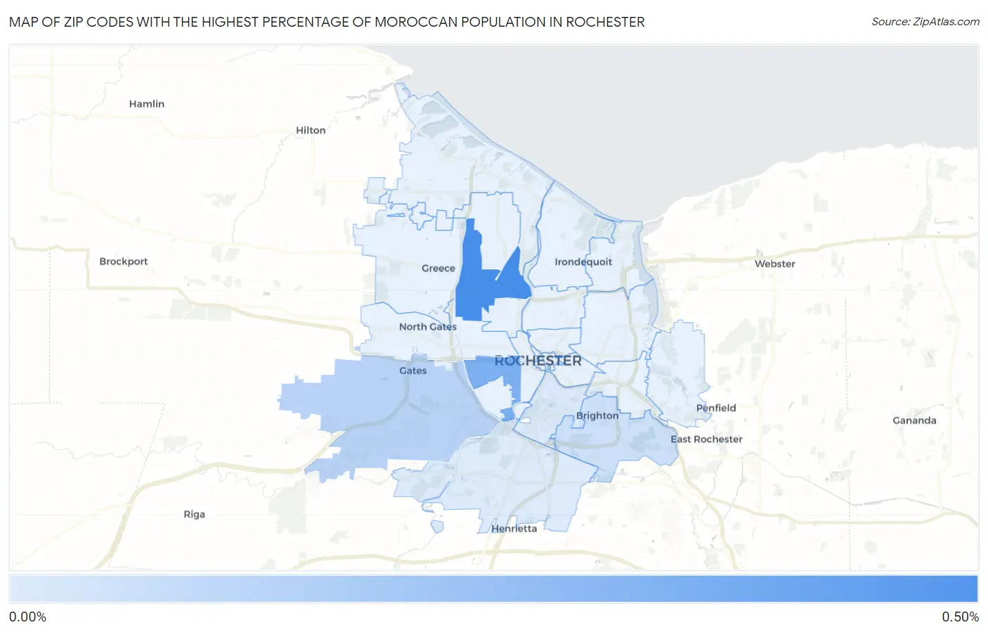 Zip Codes with the Highest Percentage of Moroccan Population in Rochester Map