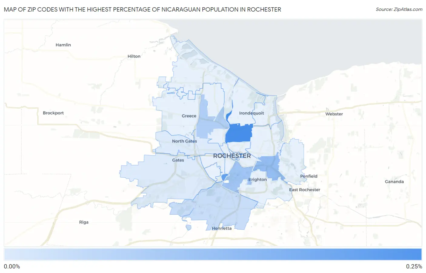 Zip Codes with the Highest Percentage of Nicaraguan Population in Rochester Map