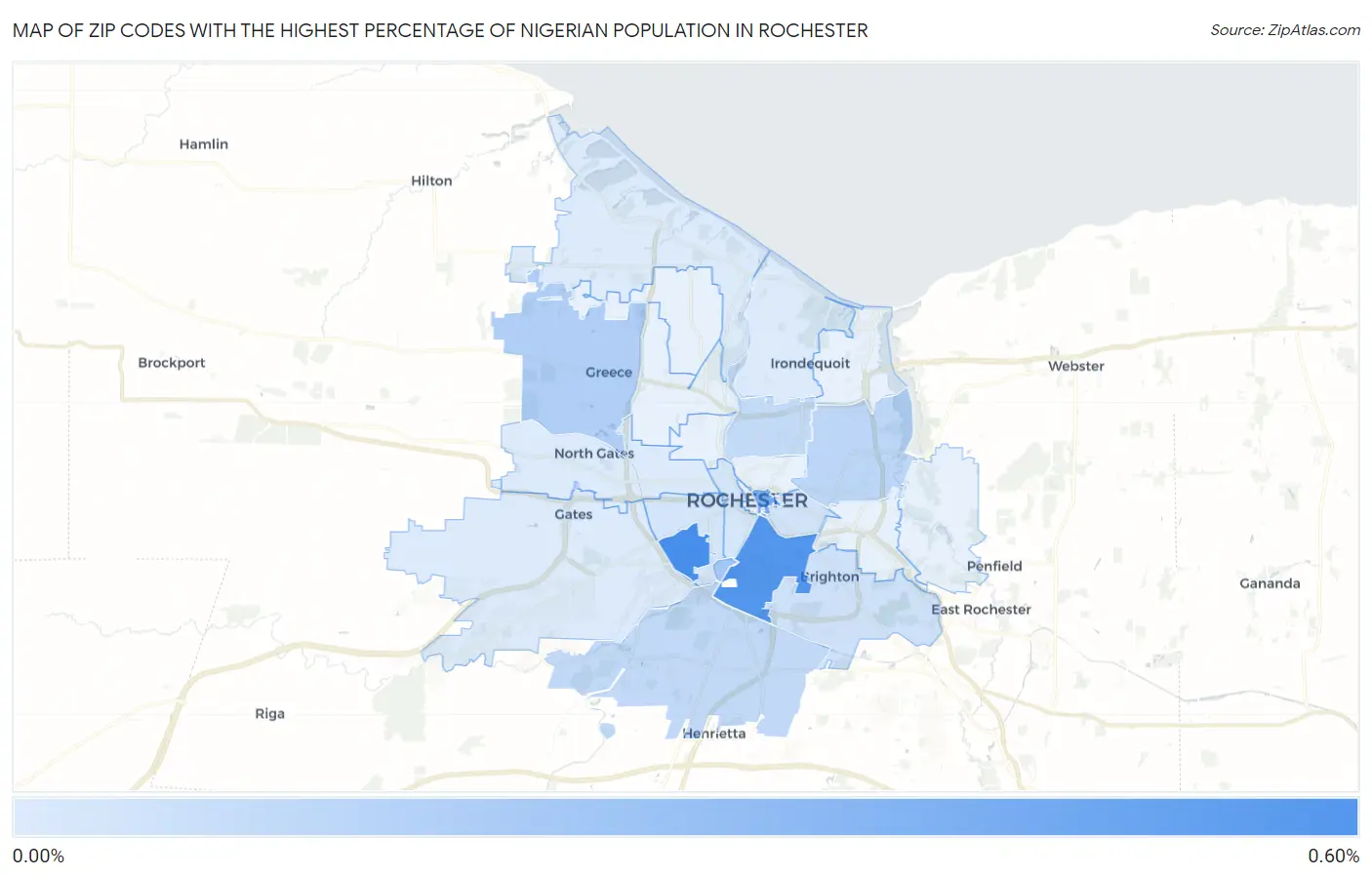 Zip Codes with the Highest Percentage of Nigerian Population in Rochester Map
