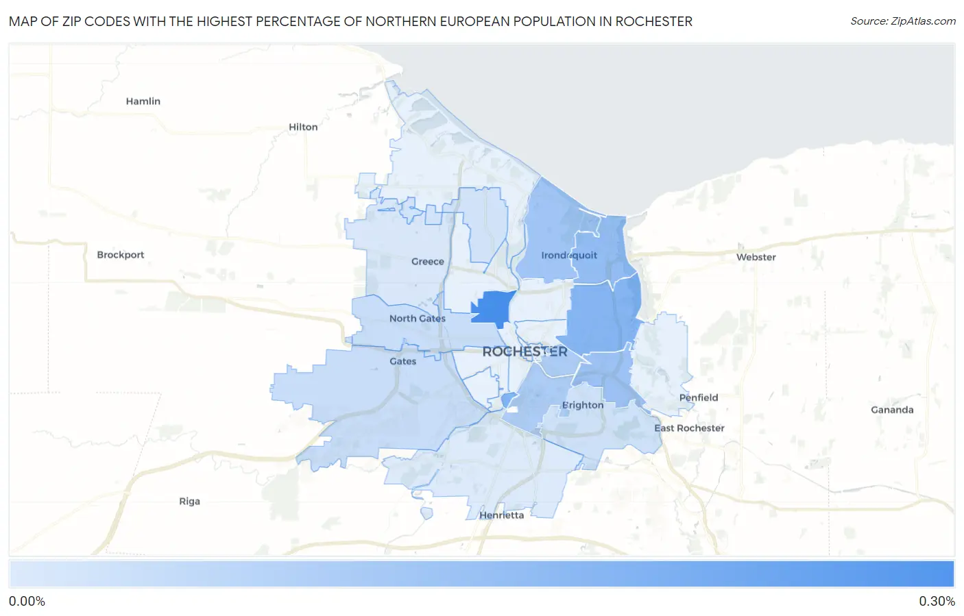 Zip Codes with the Highest Percentage of Northern European Population in Rochester Map