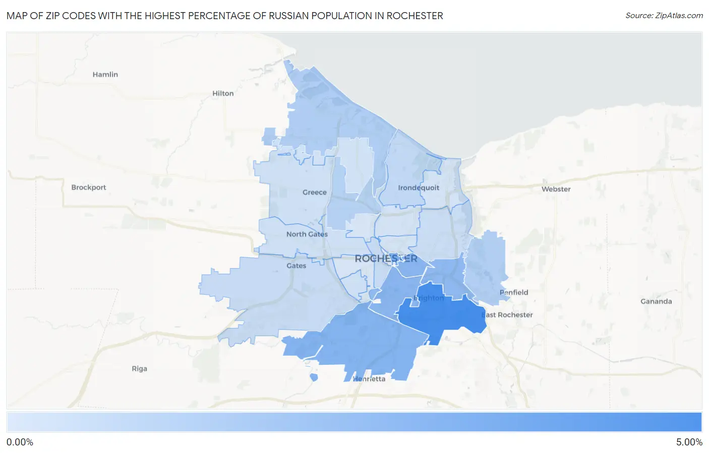 Zip Codes with the Highest Percentage of Russian Population in Rochester Map