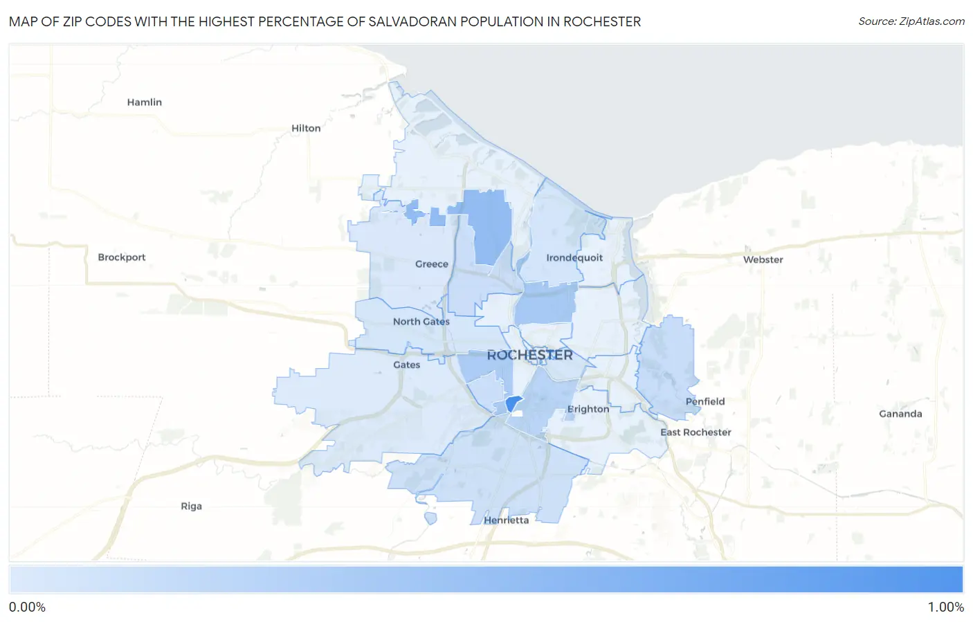 Zip Codes with the Highest Percentage of Salvadoran Population in Rochester Map