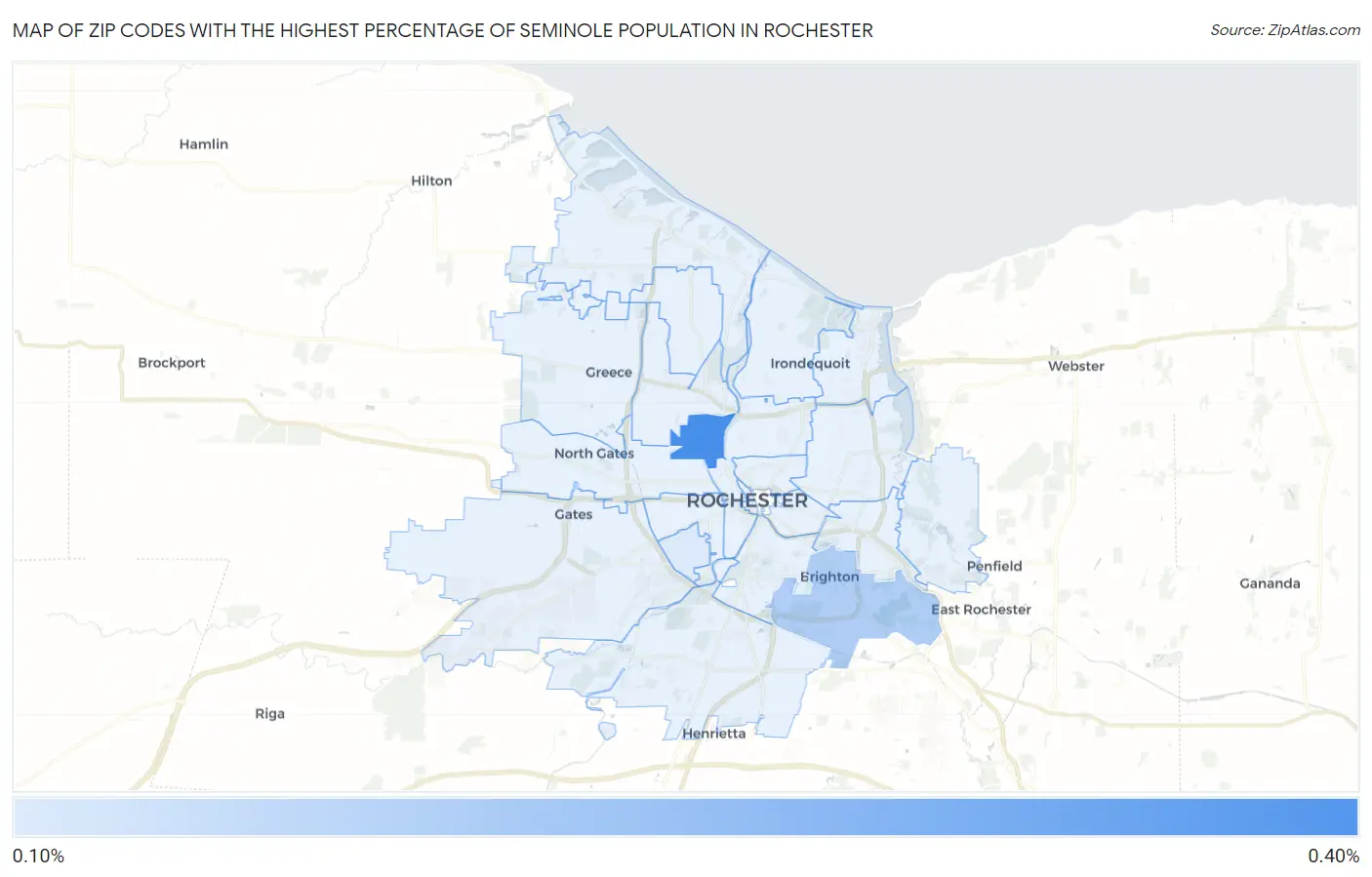Zip Codes with the Highest Percentage of Seminole Population in Rochester Map