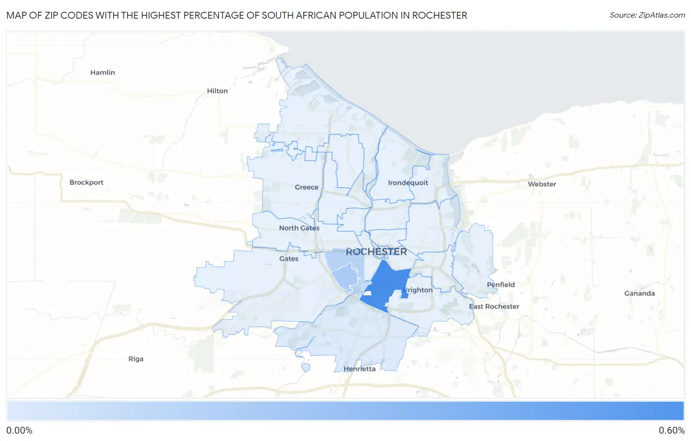 Zip Codes with the Highest Percentage of South African Population in Rochester Map