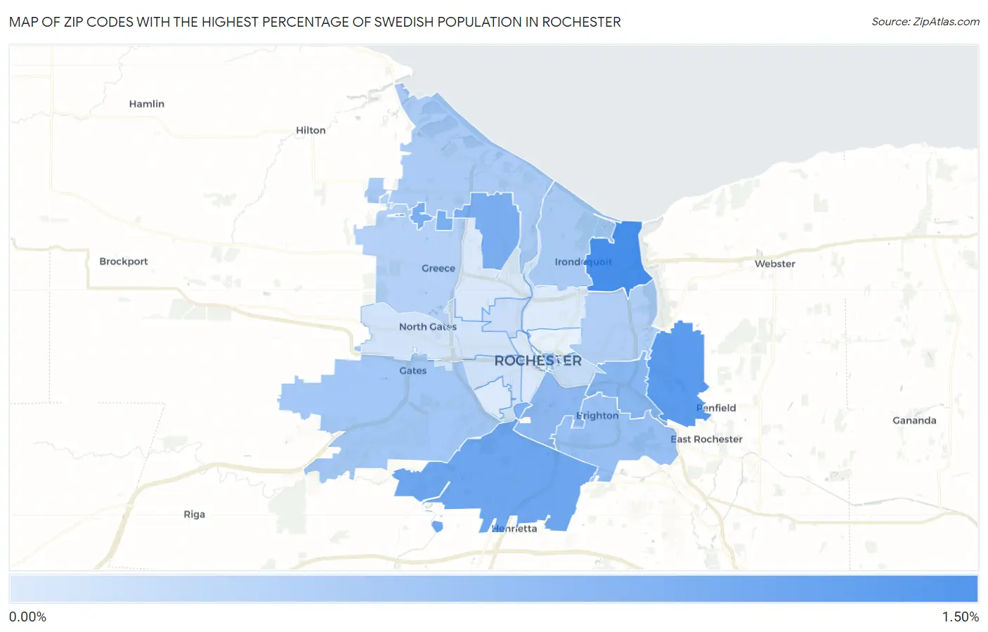 Zip Codes with the Highest Percentage of Swedish Population in Rochester Map