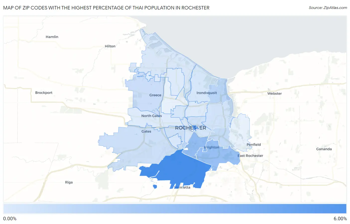 Zip Codes with the Highest Percentage of Thai Population in Rochester Map