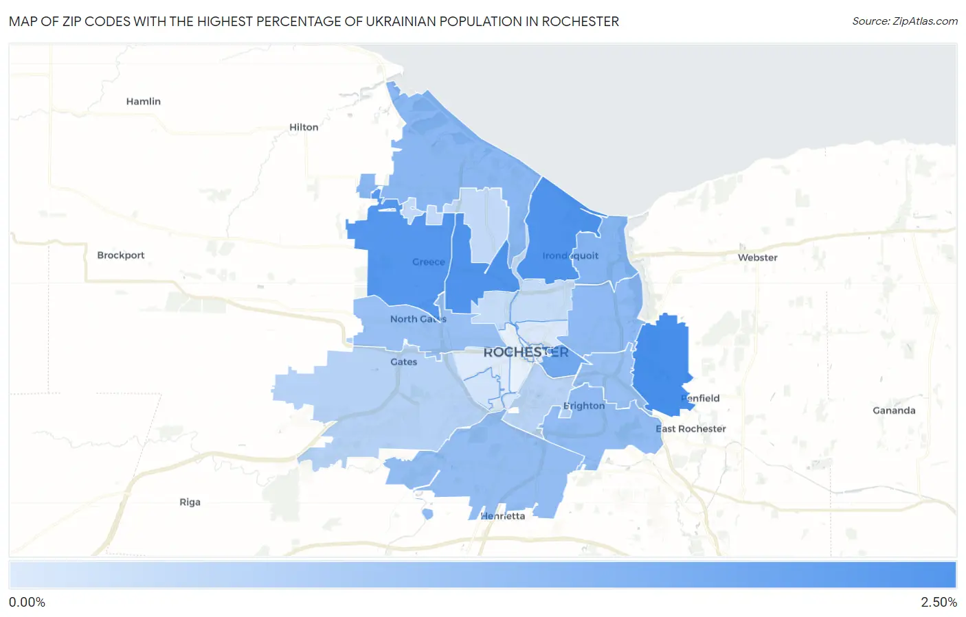Zip Codes with the Highest Percentage of Ukrainian Population in Rochester Map