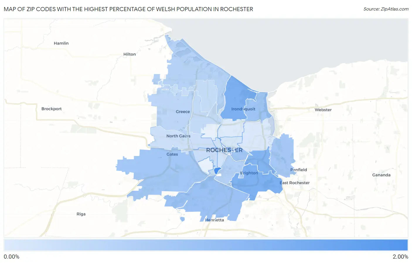 Zip Codes with the Highest Percentage of Welsh Population in Rochester Map