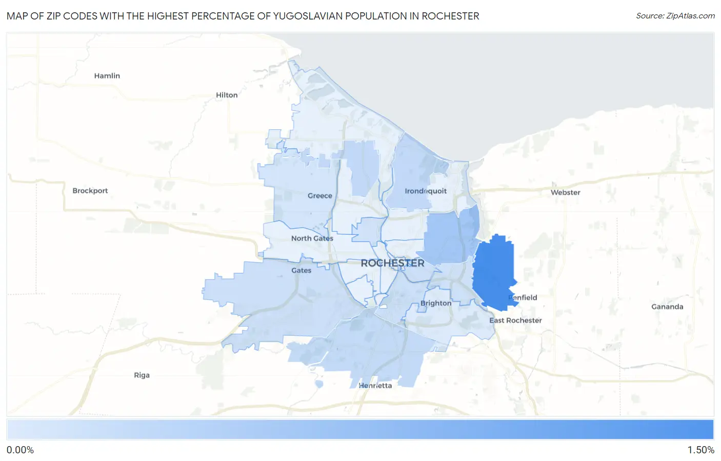 Zip Codes with the Highest Percentage of Yugoslavian Population in Rochester Map