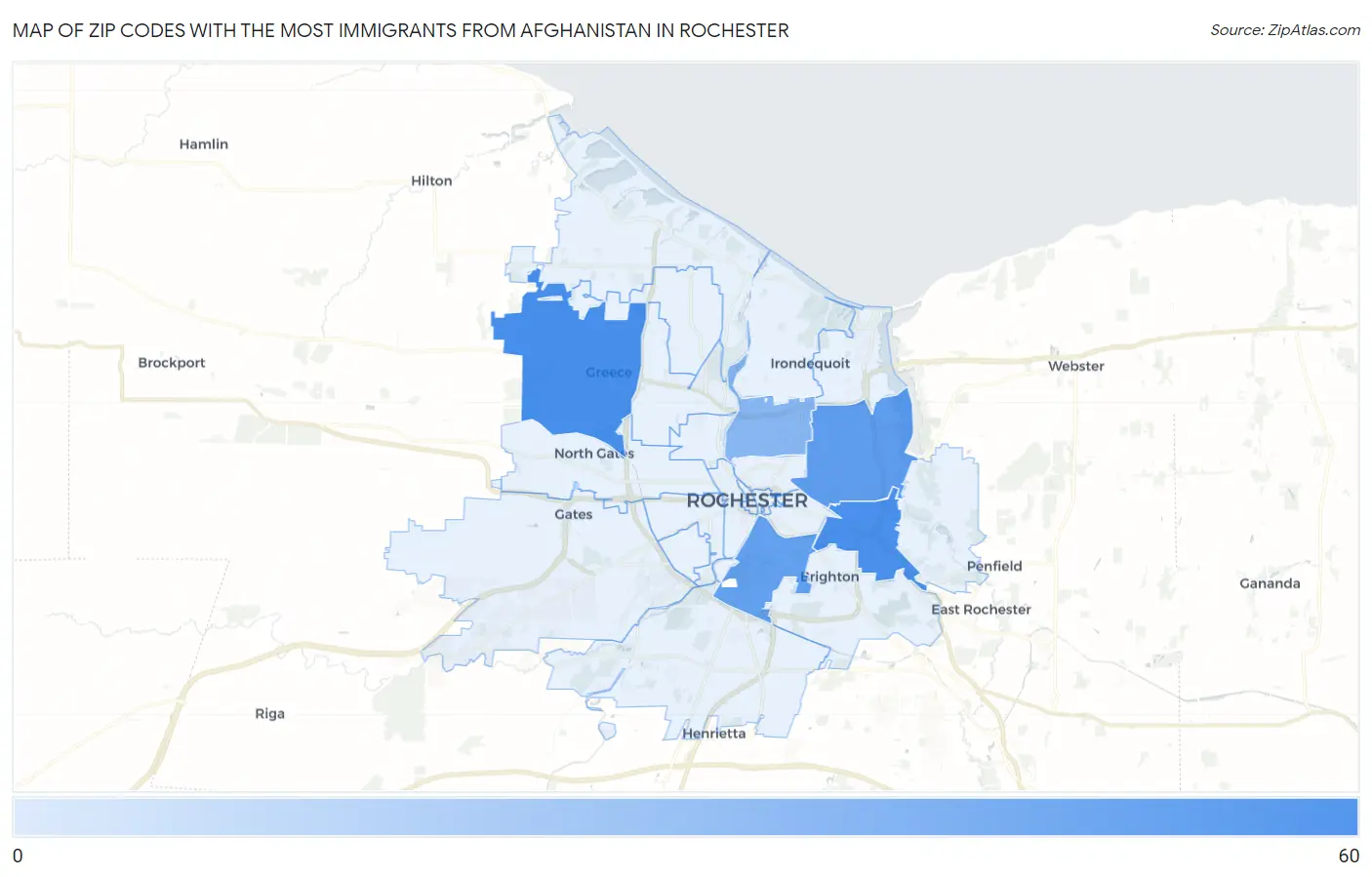Zip Codes with the Most Immigrants from Afghanistan in Rochester Map