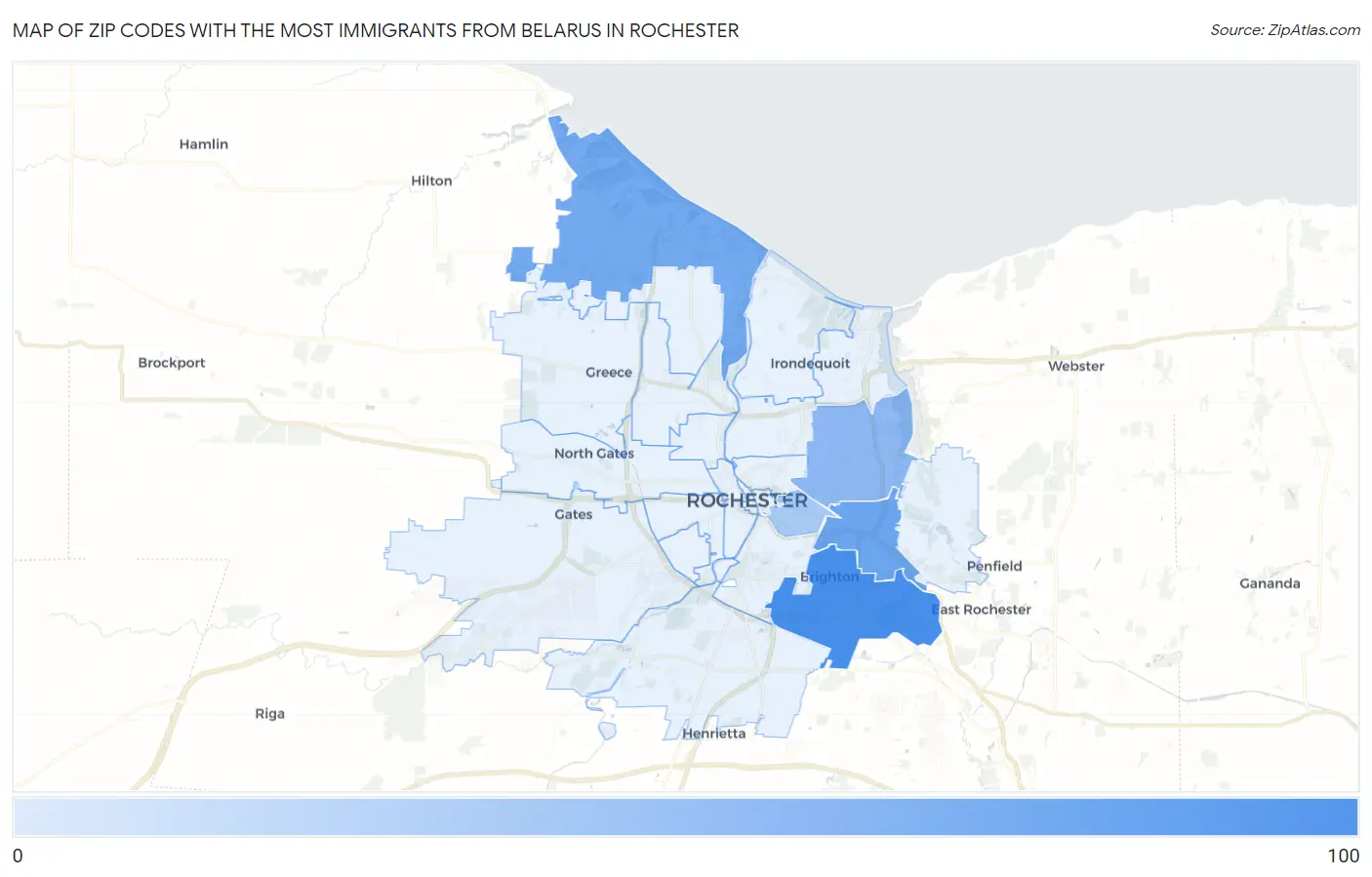 Zip Codes with the Most Immigrants from Belarus in Rochester Map