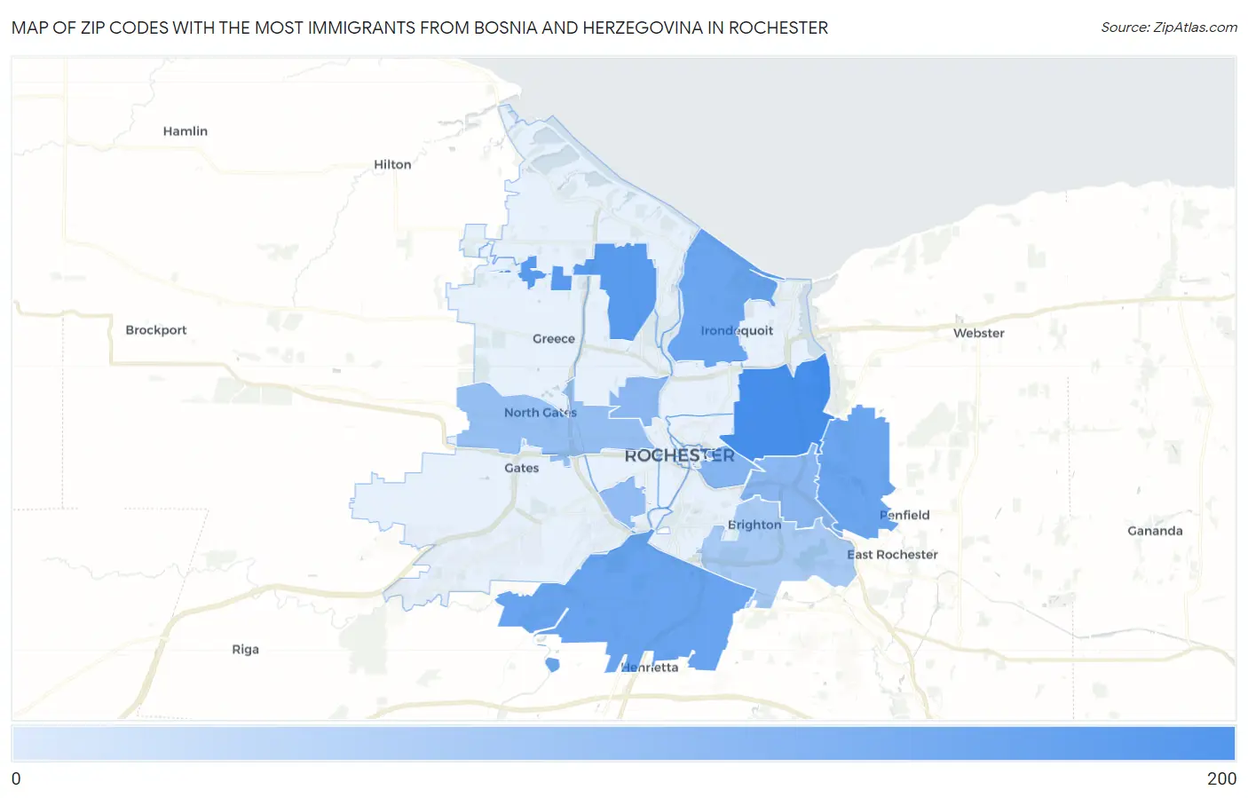 Zip Codes with the Most Immigrants from Bosnia and Herzegovina in Rochester Map