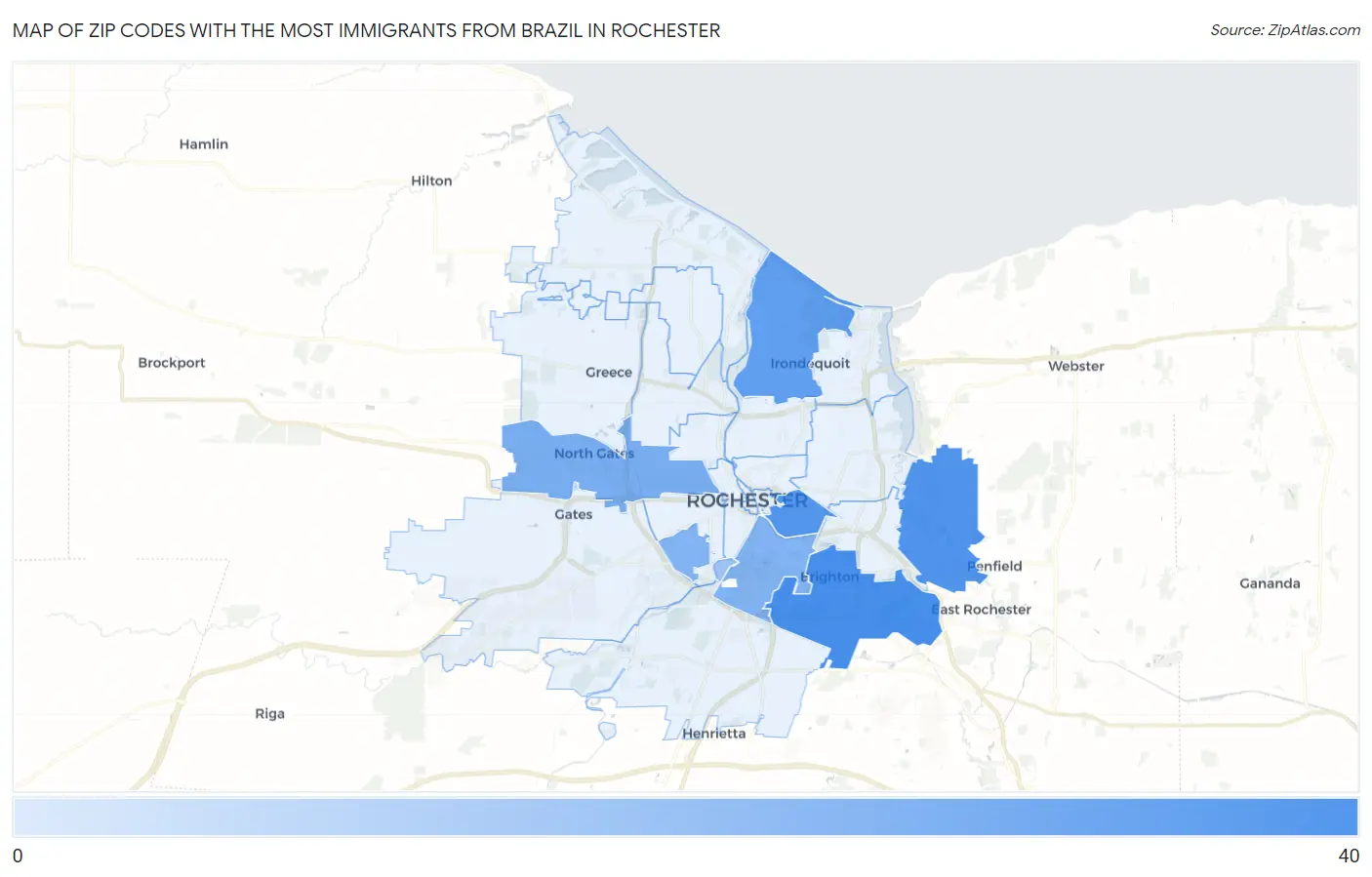 Zip Codes with the Most Immigrants from Brazil in Rochester Map