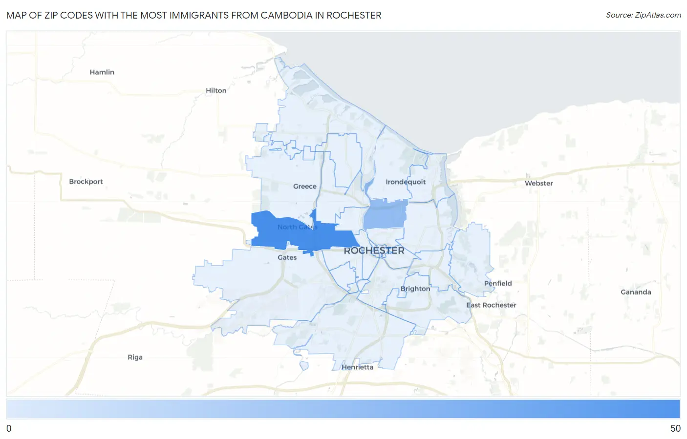 Zip Codes with the Most Immigrants from Cambodia in Rochester Map
