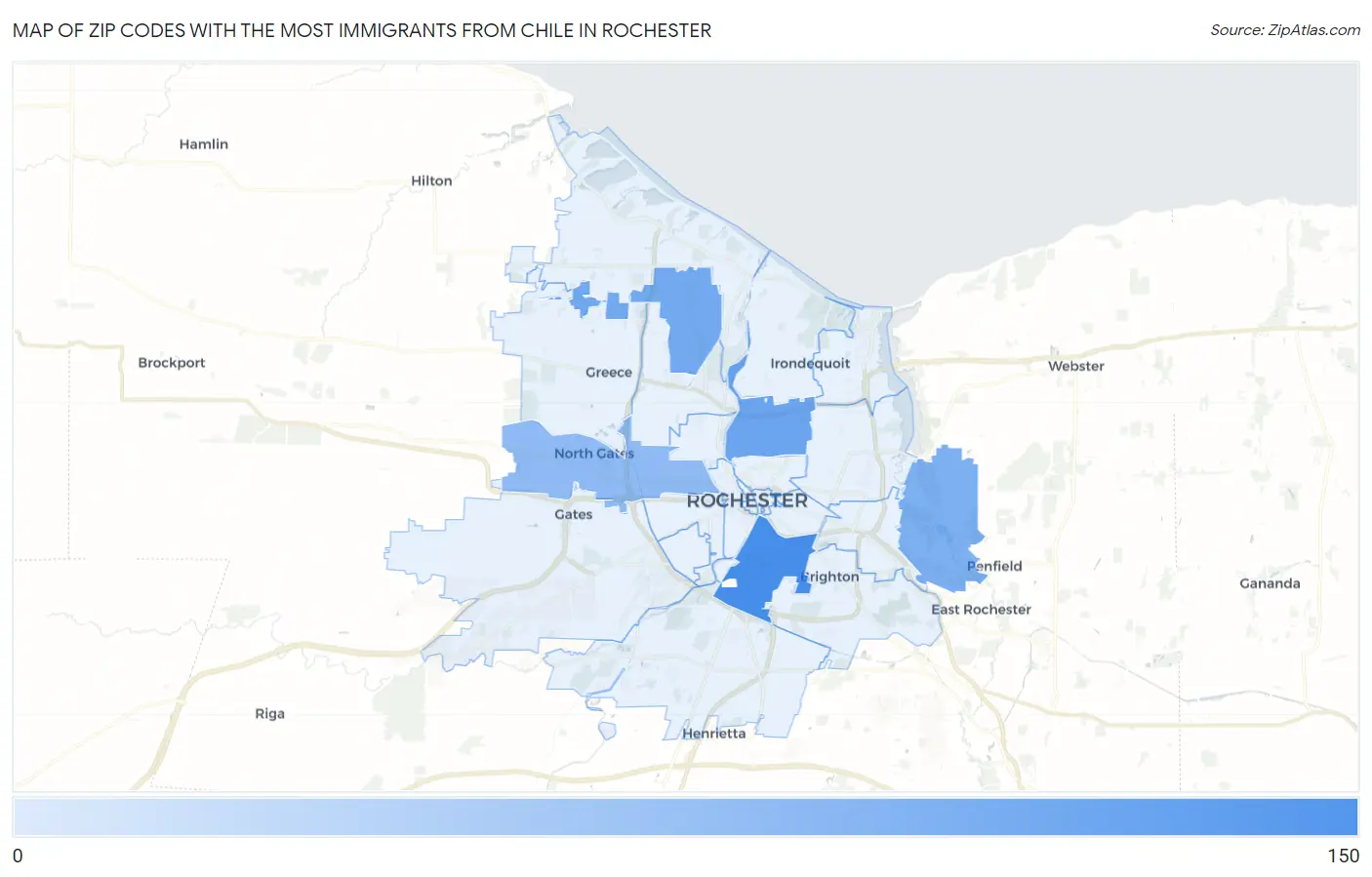 Zip Codes with the Most Immigrants from Chile in Rochester Map