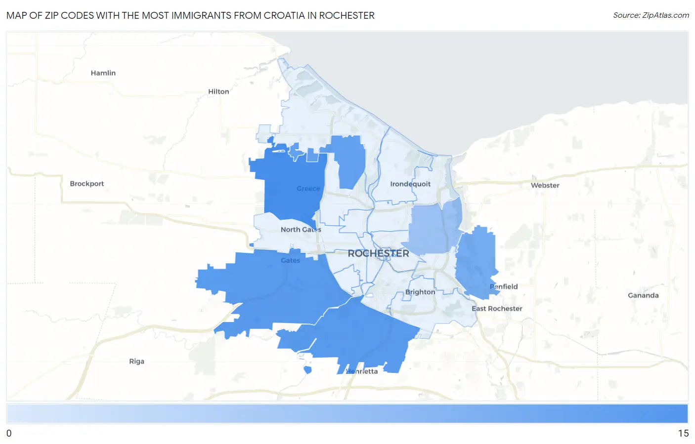 Zip Codes with the Most Immigrants from Croatia in Rochester Map