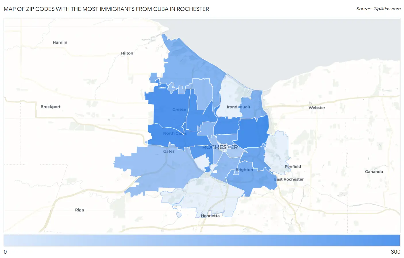 Zip Codes with the Most Immigrants from Cuba in Rochester Map