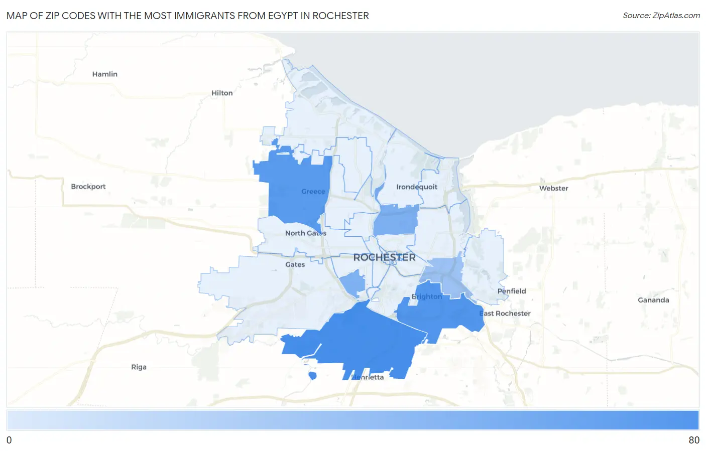 Zip Codes with the Most Immigrants from Egypt in Rochester Map