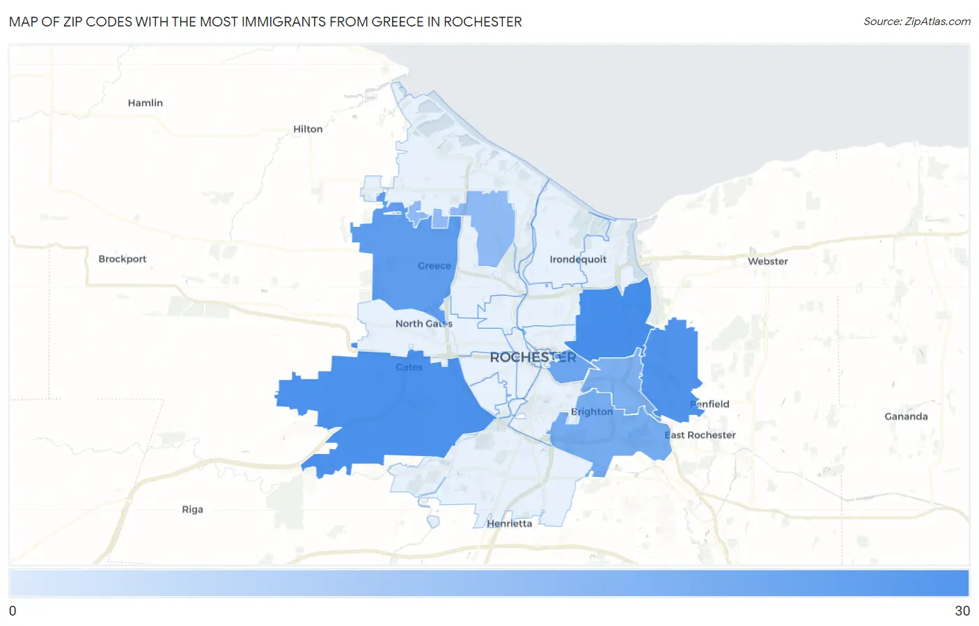 Zip Codes with the Most Immigrants from Greece in Rochester Map
