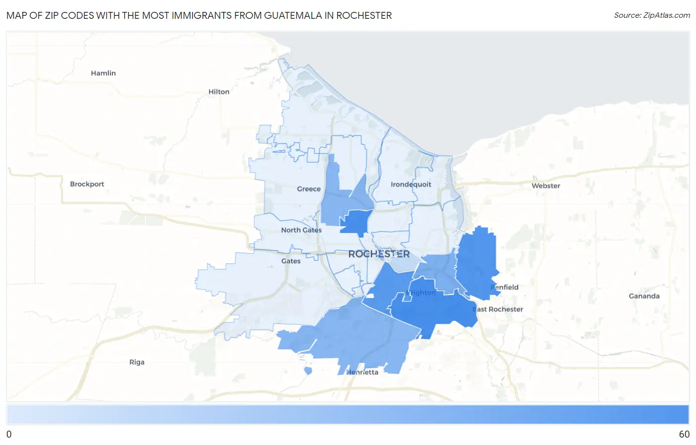 Zip Codes with the Most Immigrants from Guatemala in Rochester Map