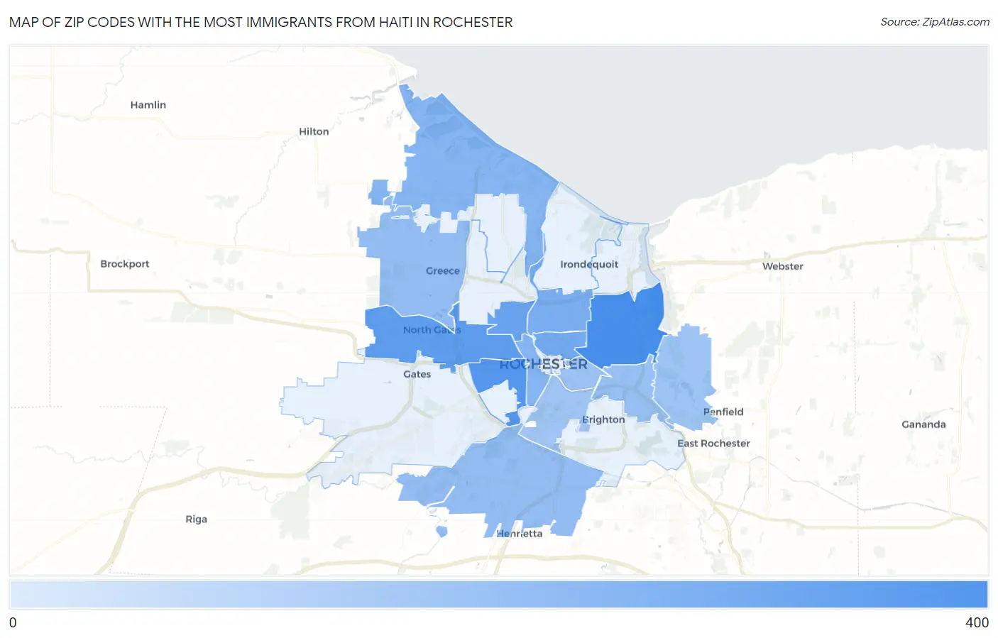 Zip Codes with the Most Immigrants from Haiti in Rochester Map