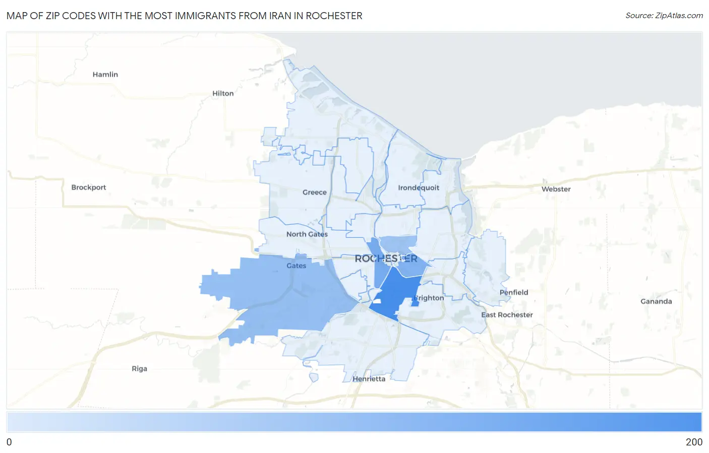 Zip Codes with the Most Immigrants from Iran in Rochester Map