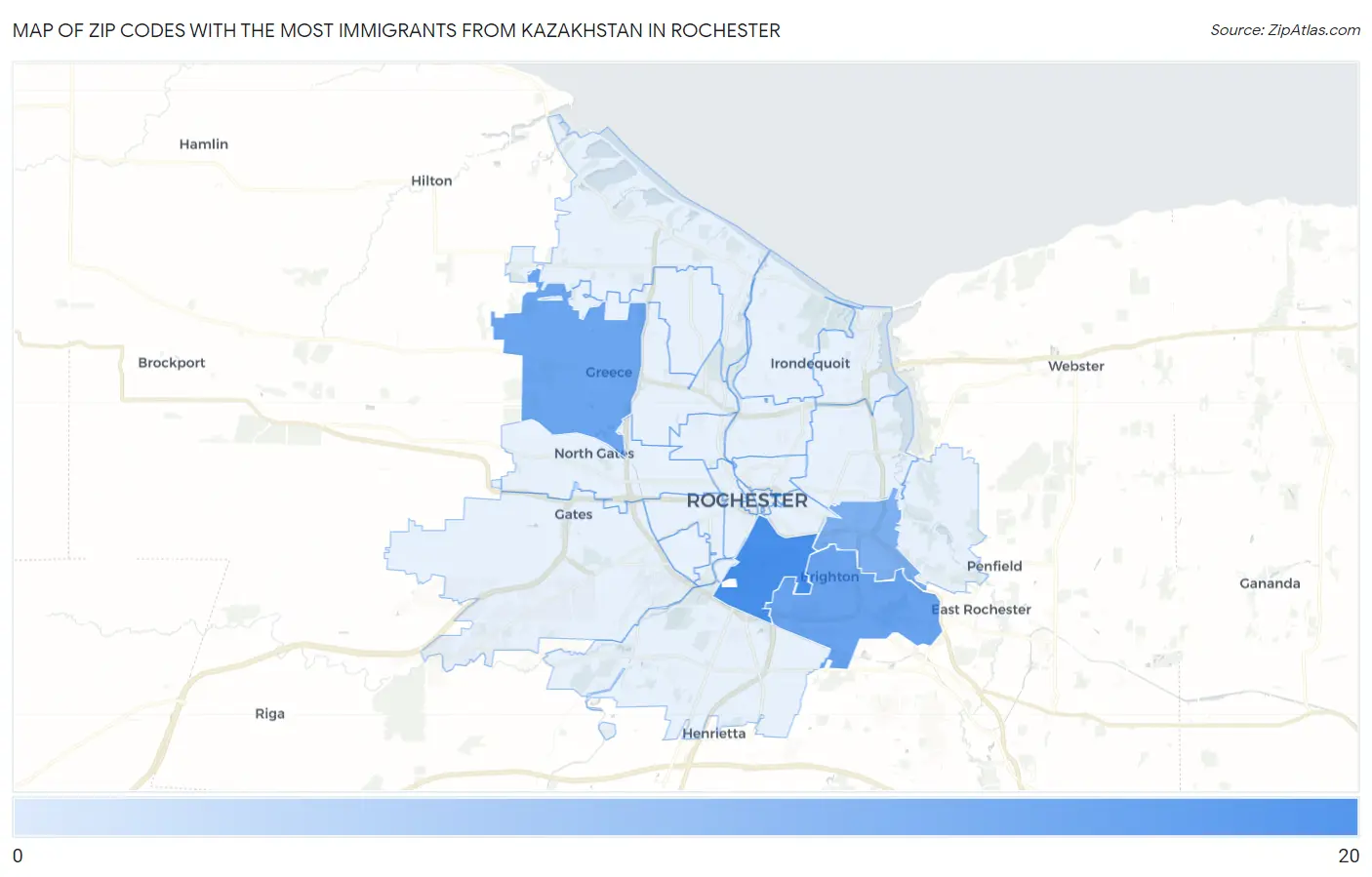 Zip Codes with the Most Immigrants from Kazakhstan in Rochester Map