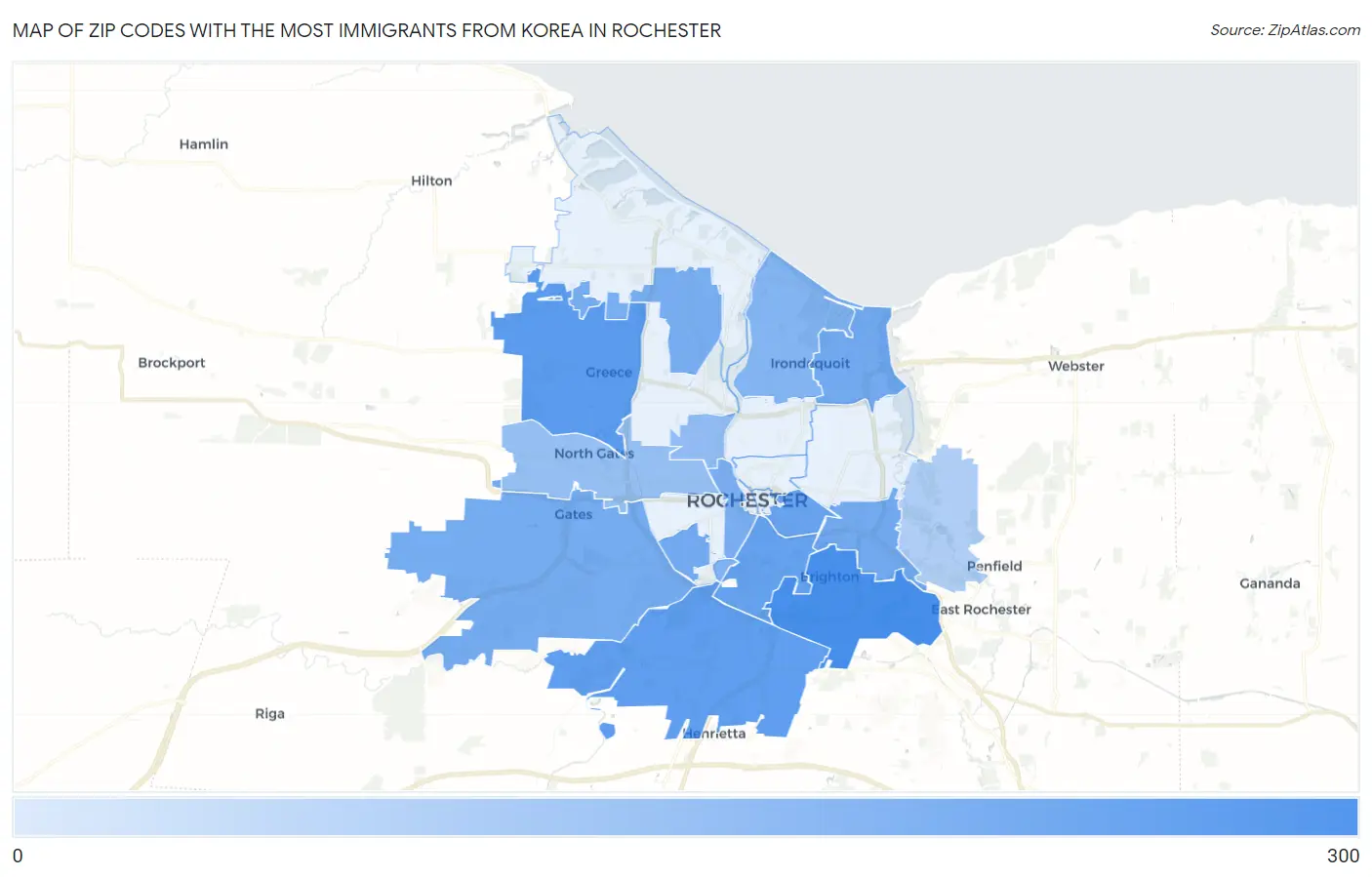 Zip Codes with the Most Immigrants from Korea in Rochester Map