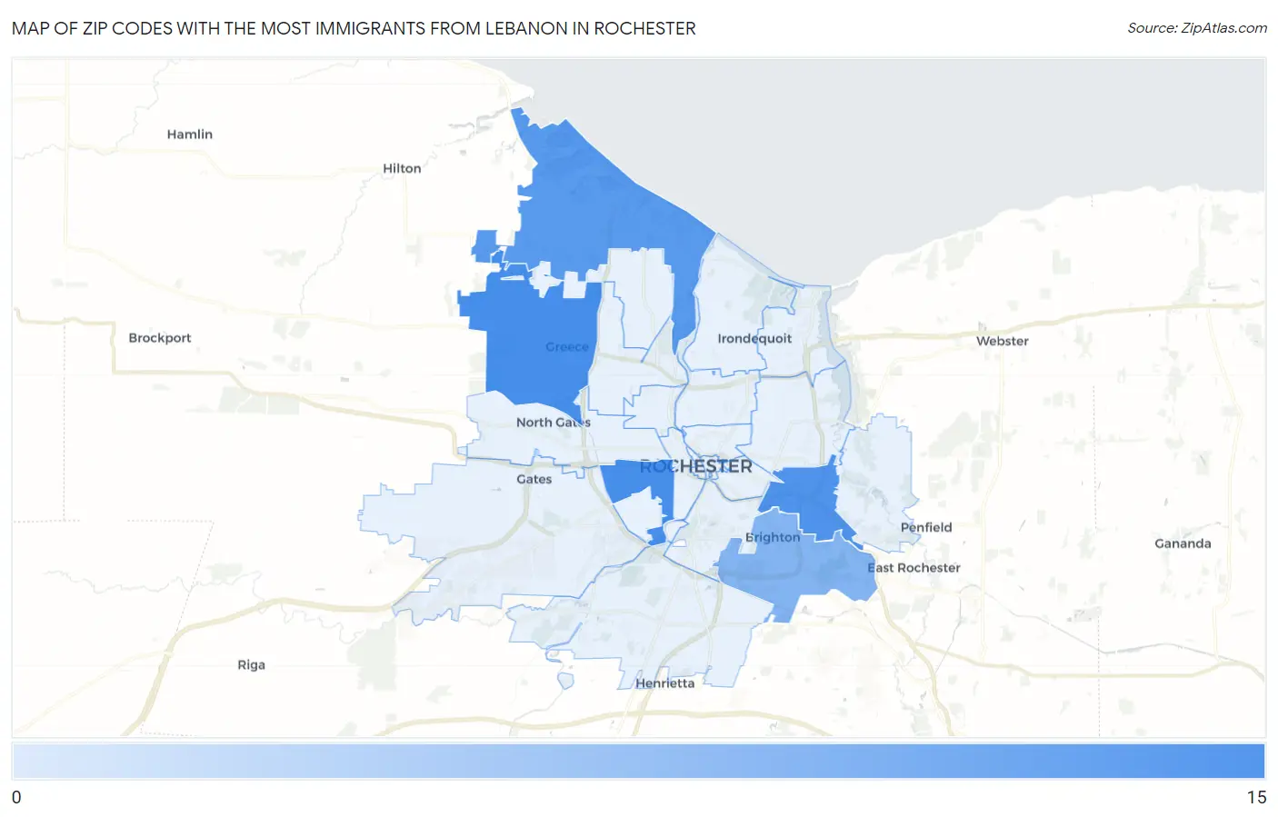 Zip Codes with the Most Immigrants from Lebanon in Rochester Map