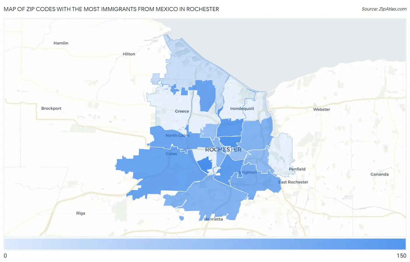 Zip Codes with the Most Immigrants from Mexico in Rochester Map