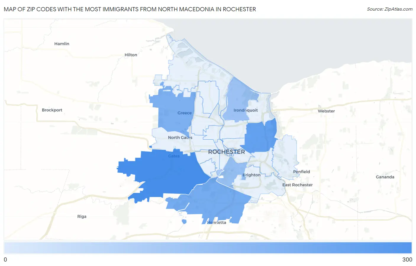 Zip Codes with the Most Immigrants from North Macedonia in Rochester Map