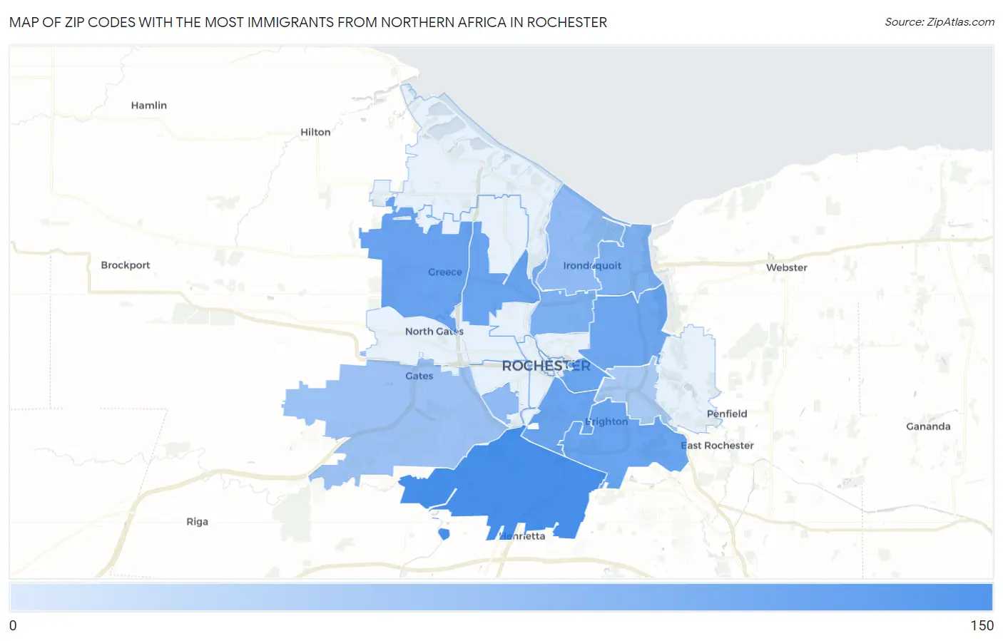 Zip Codes with the Most Immigrants from Northern Africa in Rochester Map