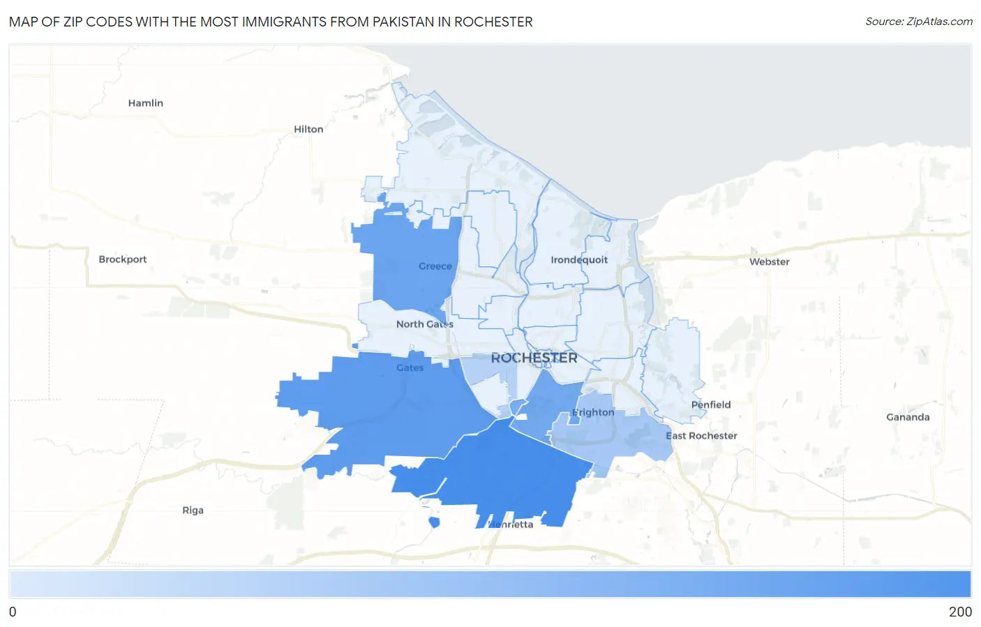 Zip Codes with the Most Immigrants from Pakistan in Rochester Map