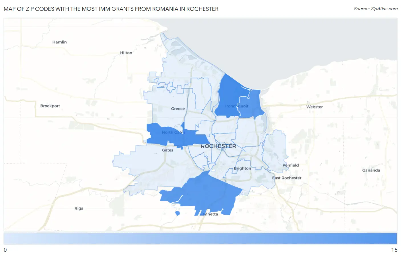 Zip Codes with the Most Immigrants from Romania in Rochester Map