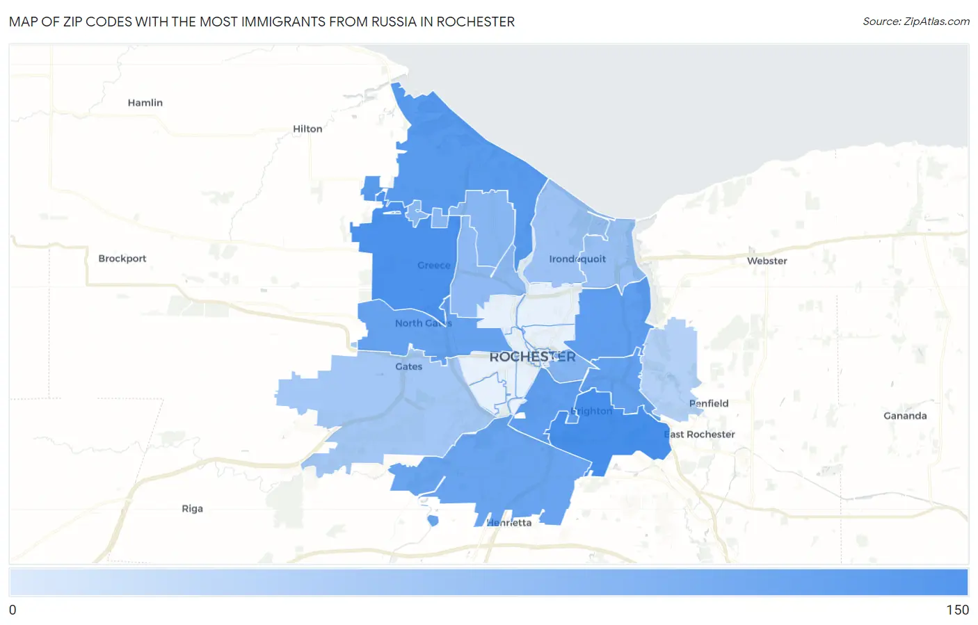 Zip Codes with the Most Immigrants from Russia in Rochester Map